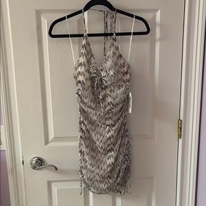 Stylish Halter Neck Dress - Black and White